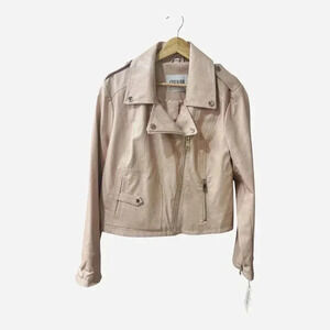 GUESS Women’s Faux Leather Biker Jacket Size XL Color Pale Pink Blush Moto NWT